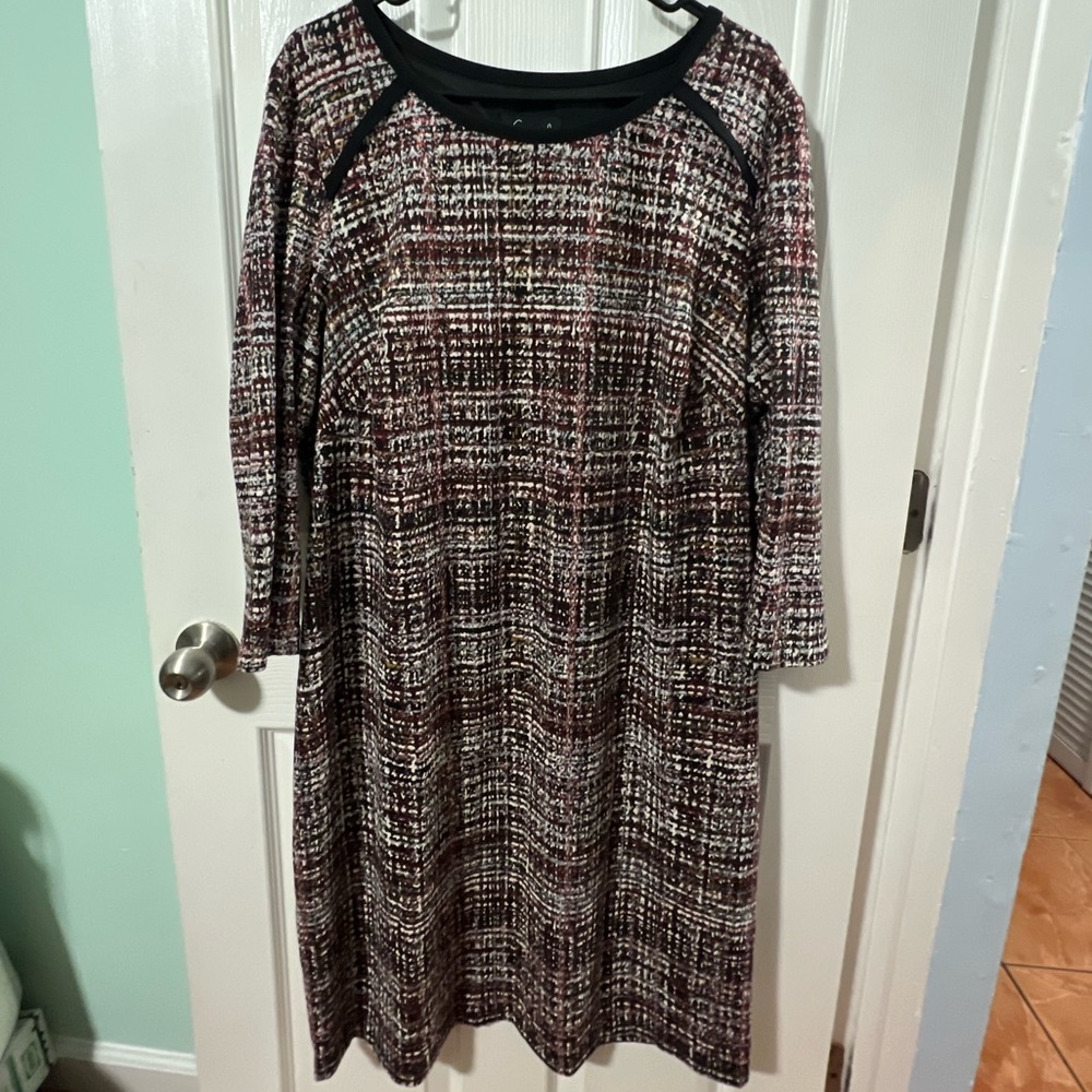 Connected Apparel Women’s Multicolored Plus Size Dress With 3/4-length sleeves.